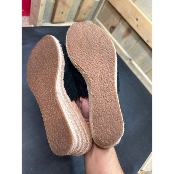 Ugg Womens Black Suede Fringe Cork Wedge Sandals Size 7 - Picture 8 of 9